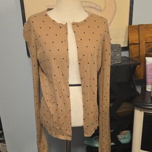 Ann Taylor Factory Beige Black Dot Cardigan Sweater Medium